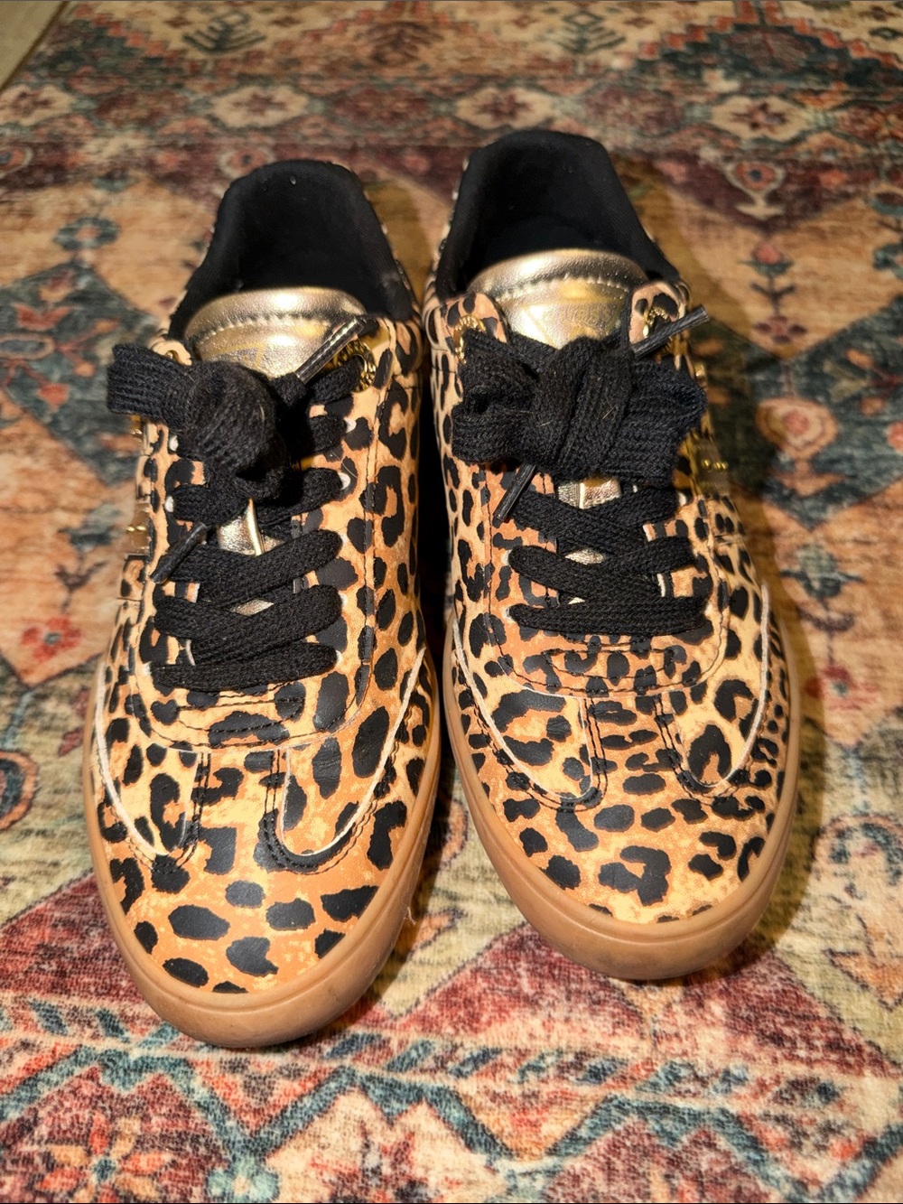 Guess Kids Leopard-Print Sneakers in Tan and Black with Gold Accent